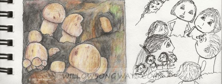 Mushroom Meeting, 2020 2020 nature journal page with mushroom meeting